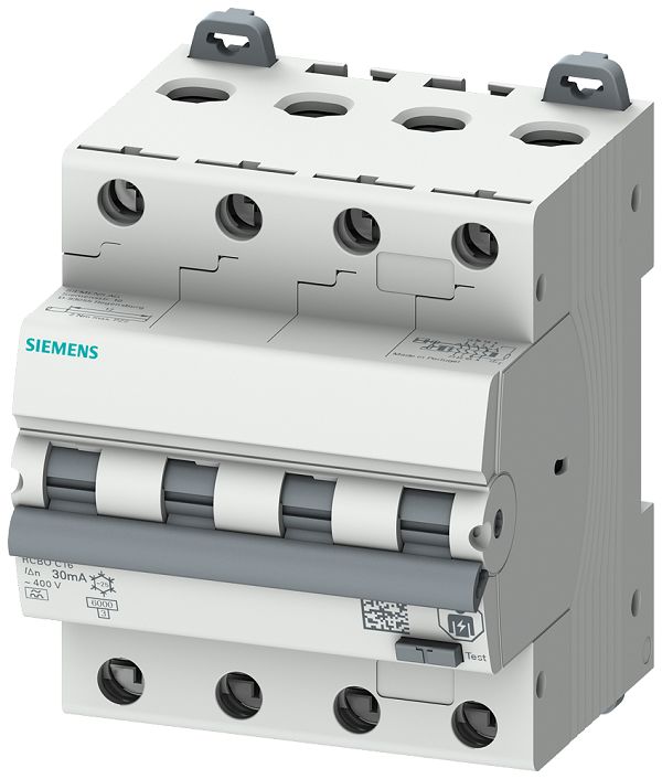 Siemens Residual Current Circuit Breaker with Overload Protection, 10A Current Rating, 4-Pole, 300 mA Trip Sensitivity,