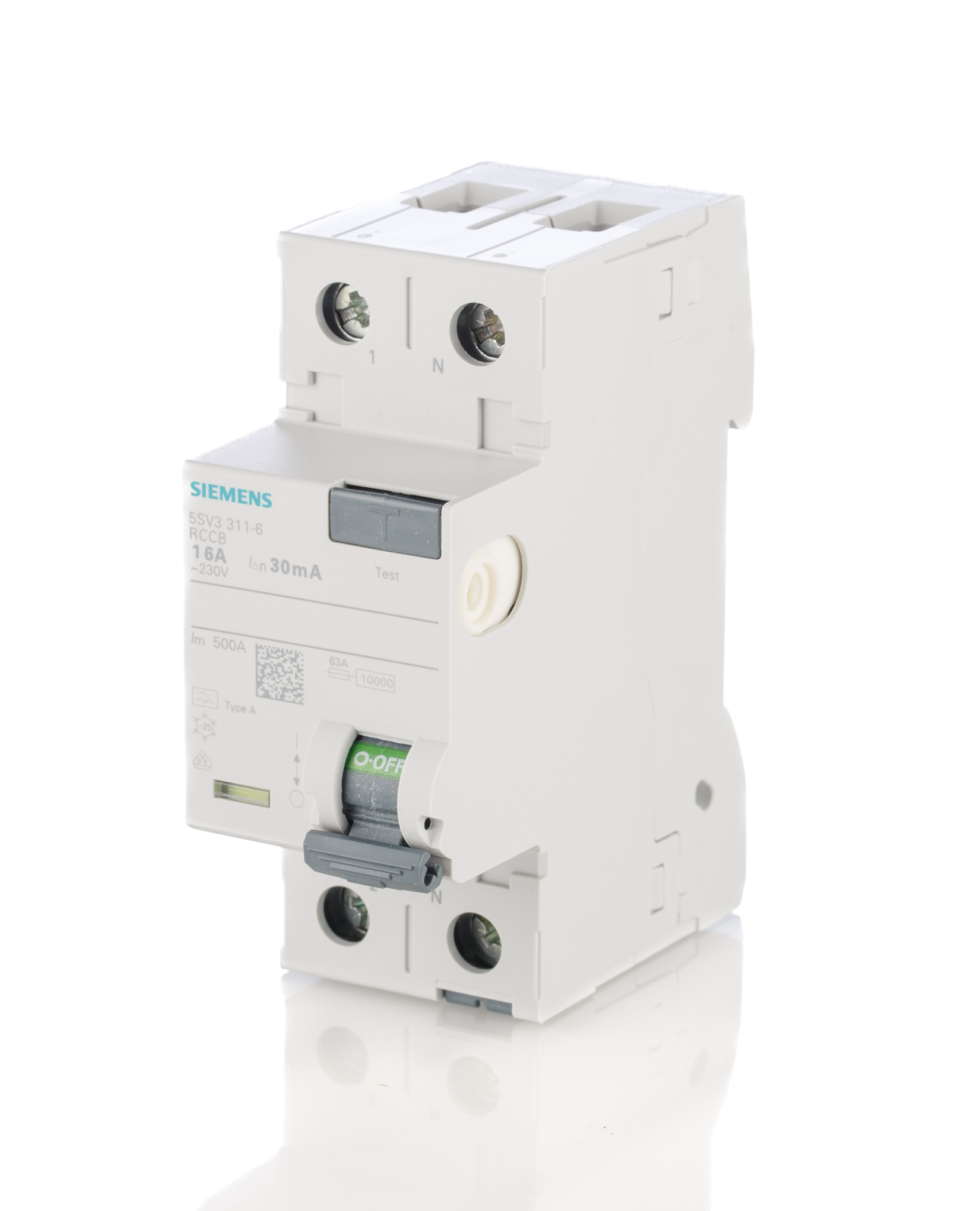 Siemens SENTRON Series Residual Current Circuit Breaker, 16A, 2-Pole, 30 mA, Type A, 0.8 kA 230V ac