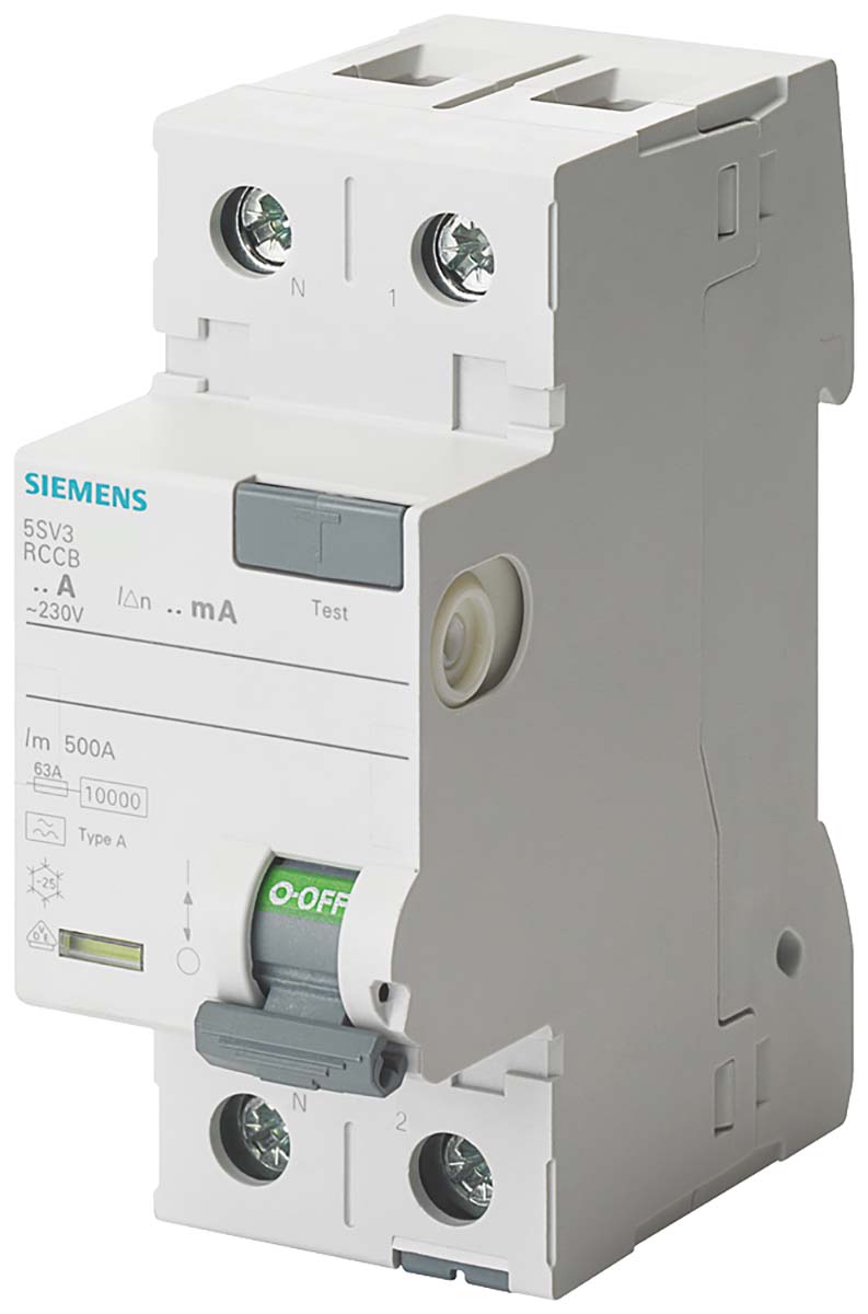 Siemens SENTRON Series Residual Current Circuit Breaker, 25A, 2-Pole, 30 mA, Type A, 10 kA 230V ac