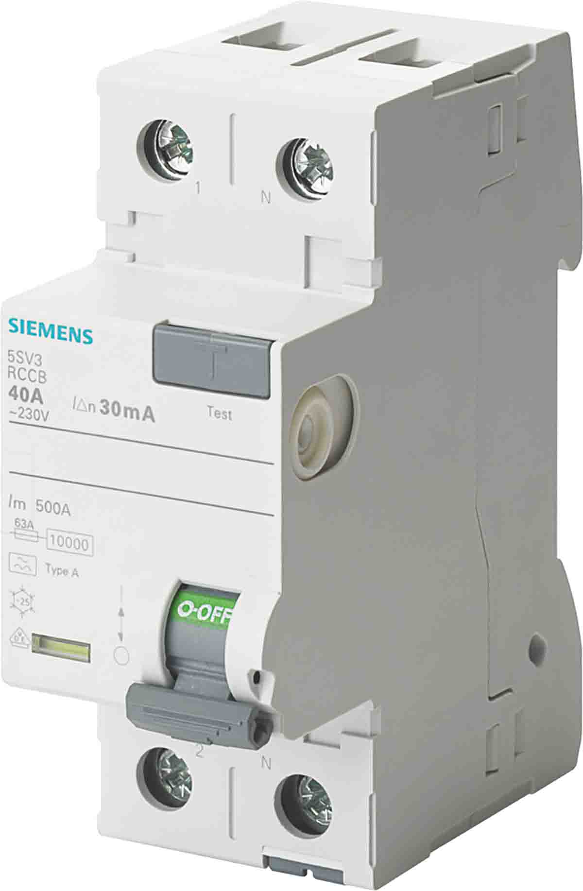 Siemens SENTRON Series Residual Current Circuit Breaker, 40A, 2-Pole, 30 mA, Type F, 10 kA 230V ac