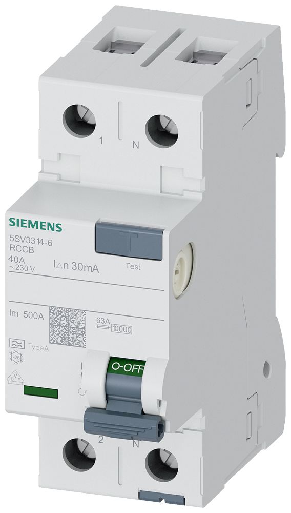 Siemens SENTRON Series Residual Current Circuit Breaker, 40A, 2-Pole, 30 mA, Type A, 0.8 kA 230V ac