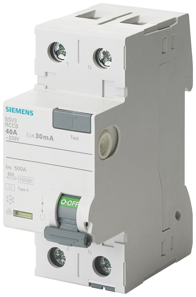 Siemens SENTRON Series Residual Current Circuit Breaker, 63A, 2-Pole, 30 mA, Type F, 10 kA 400V ac
