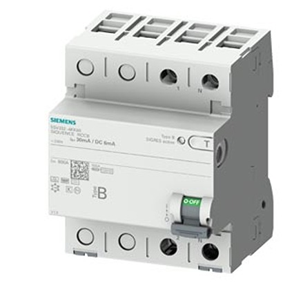 Siemens 5SV33 Series Residual Current Circuit Breaker, 40A, 2-Pole, 30 mA, Type B, 0.8 kA 250V ac