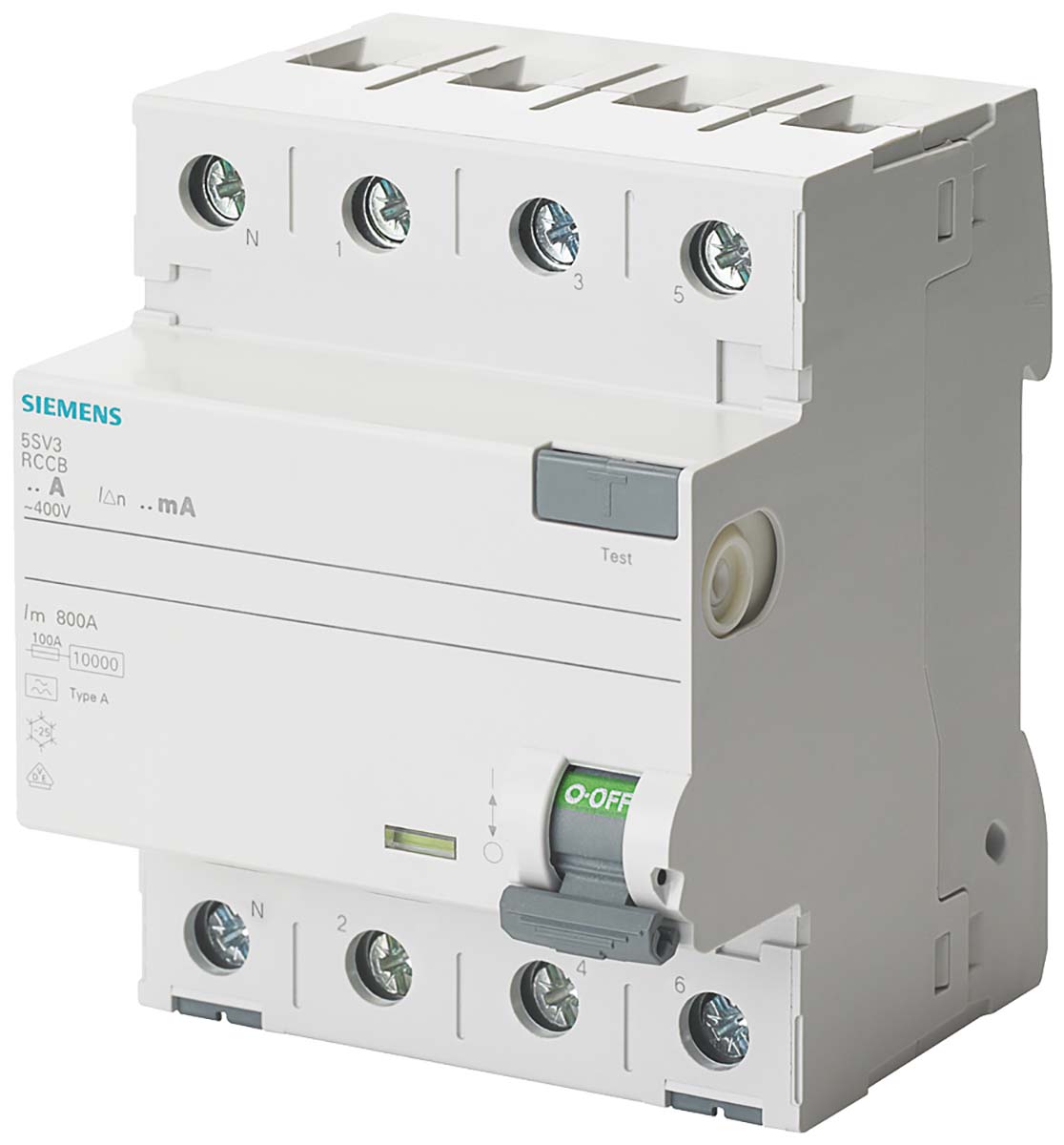 Siemens SENTRON Series Residual Current Circuit Breaker, 25A, 4-Pole, 30 mA, Type A, 10 kA 400V ac
