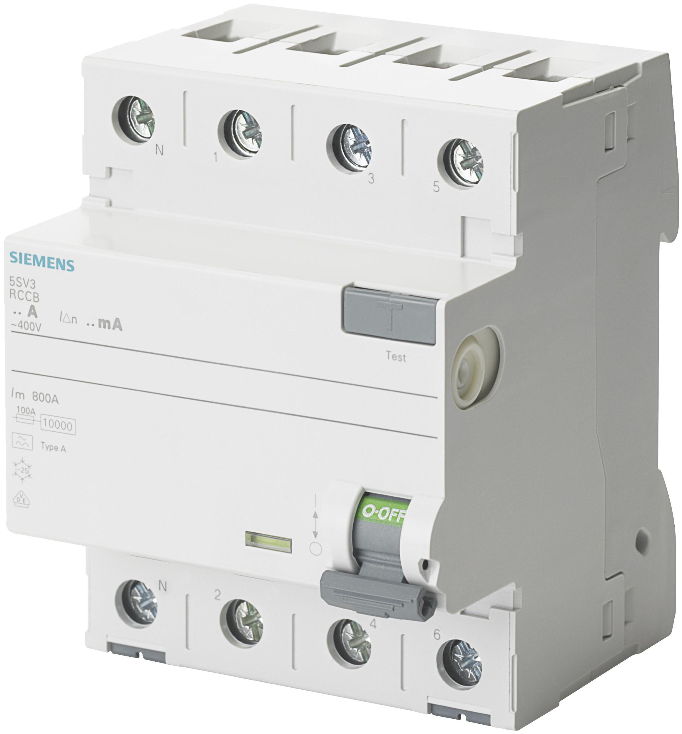 Siemens SENTRON Series Residual Current Circuit Breaker, 40A, 4-Pole, 30 mA, Type A, 0.8 kA 400V ac