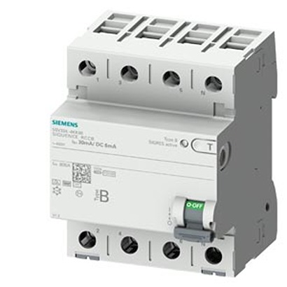 Siemens 5SV33 Series Residual Current Circuit Breaker, 63A, 4-Pole, 30 mA, Type B, 0.8 kA 440V ac