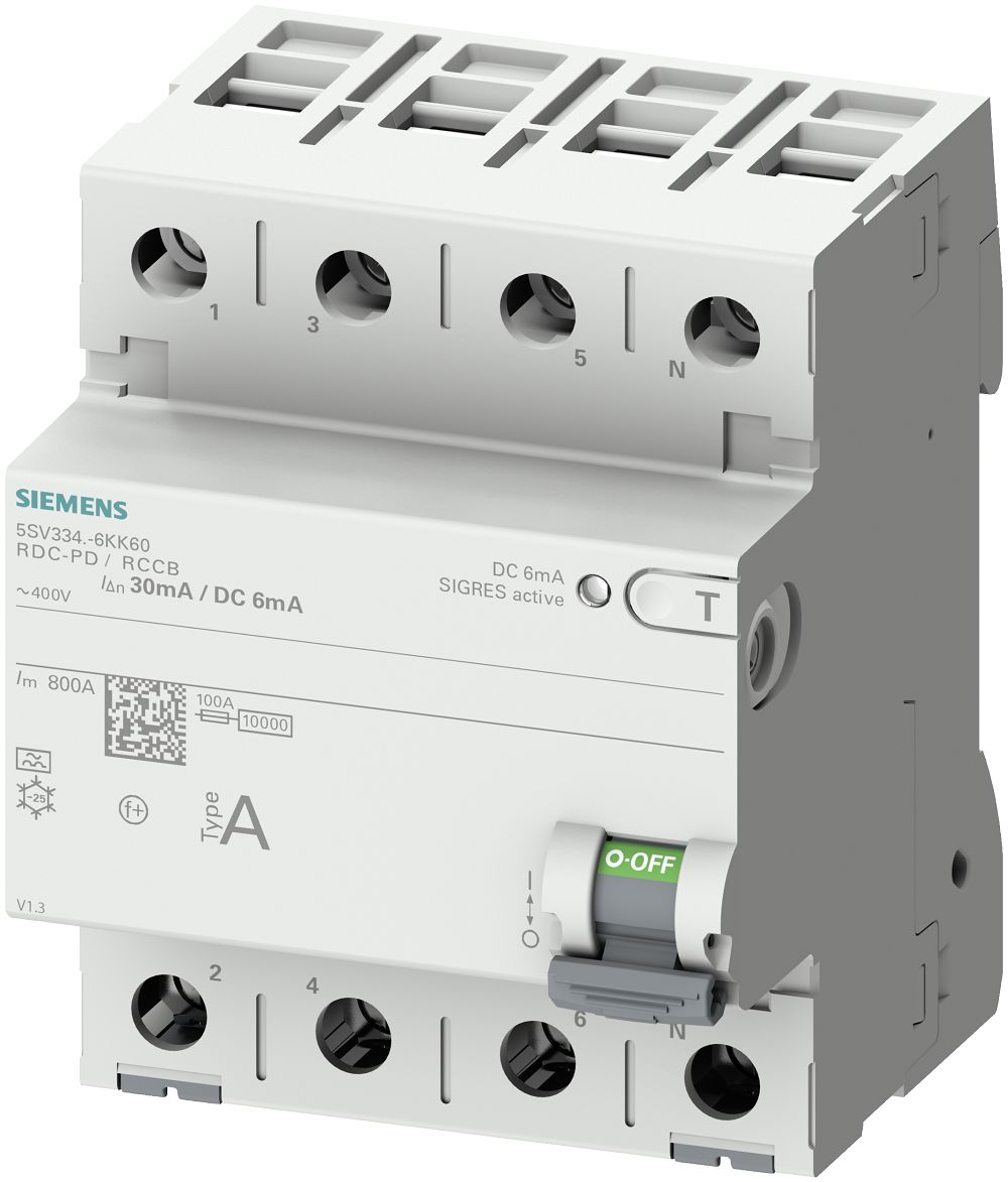 Siemens Residual Current Circuit Breaker, 63A, 4-Pole, 30 mA, Type A