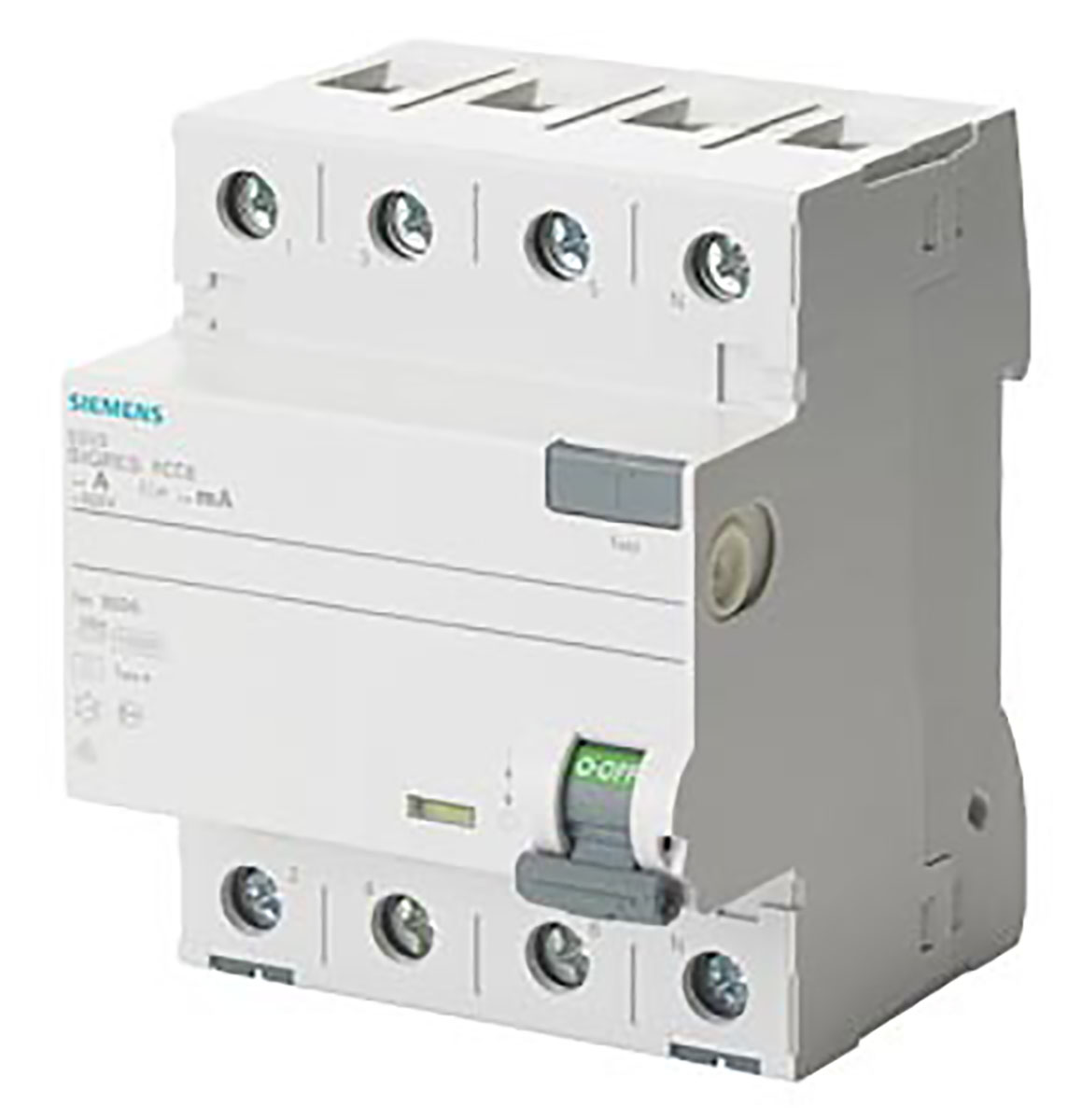 Siemens SENTRON Series Residual Current Circuit Breaker, 80A, 4-Pole, 30 mA, Type A, 0.8 kA 400V ac