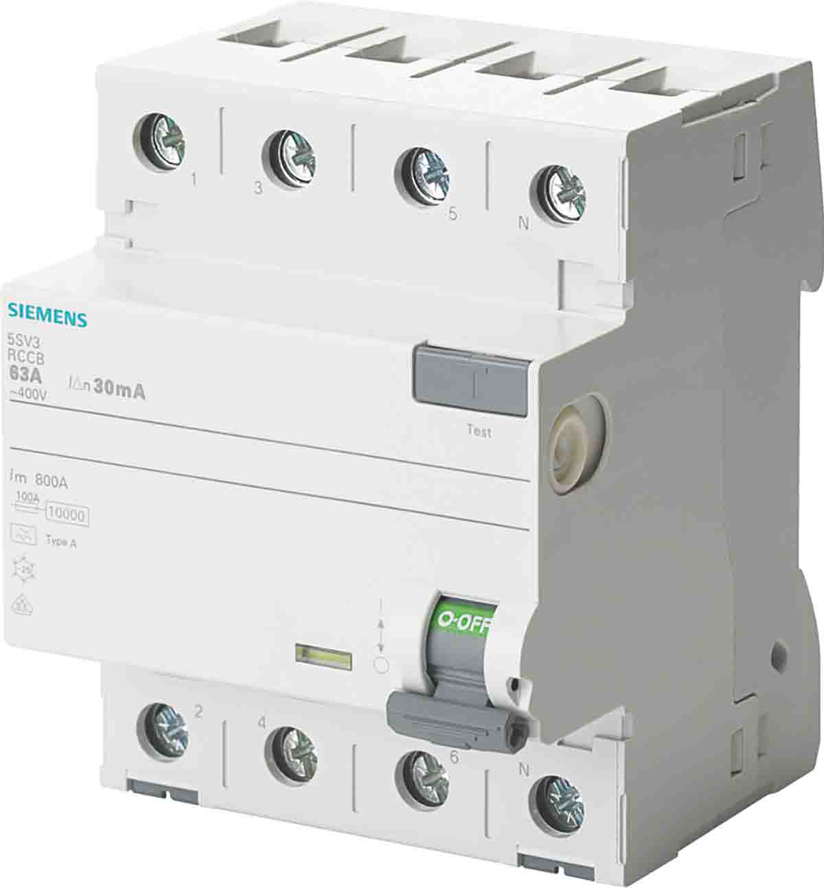 Siemens SENTRON Series Residual Current Circuit Breaker, 63A, 4-Pole, 100 mA, Type A, 10 kA 230V ac