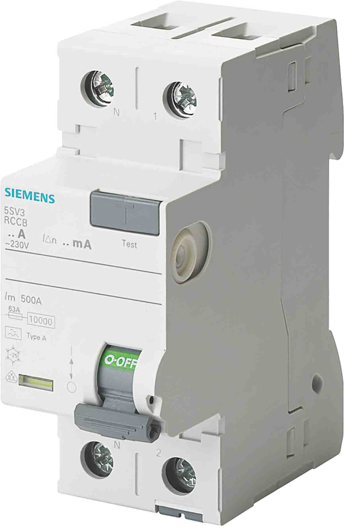 Siemens SENTRON Series Residual Current Circuit Breaker, 63A, 2-Pole, 300 mA, Type A, 10 kA 400V ac