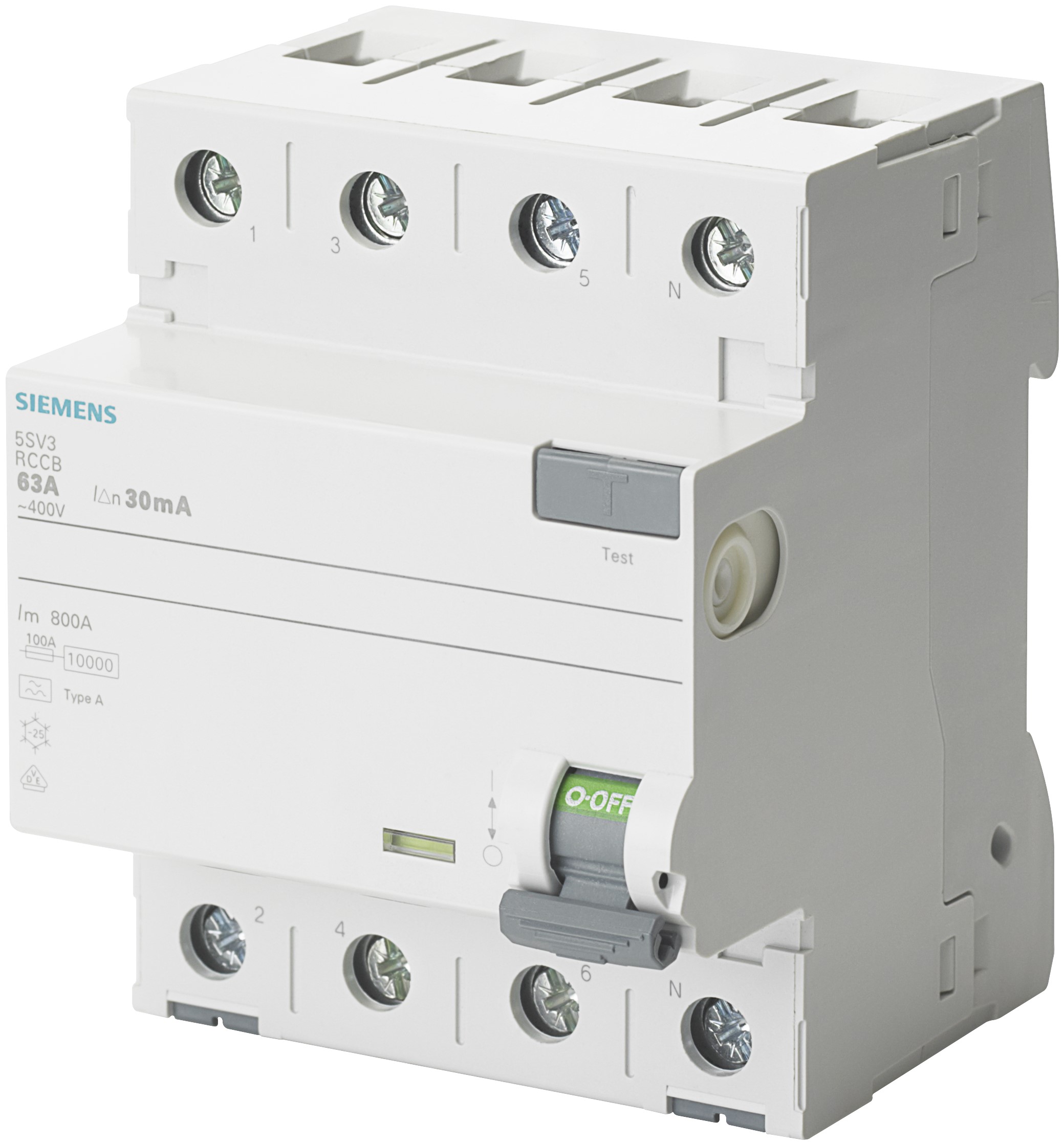 Siemens SENTRON Series Residual Current Circuit Breaker, 40A, 4-Pole, 300 mA, Type A, 0.8 kA 400V ac