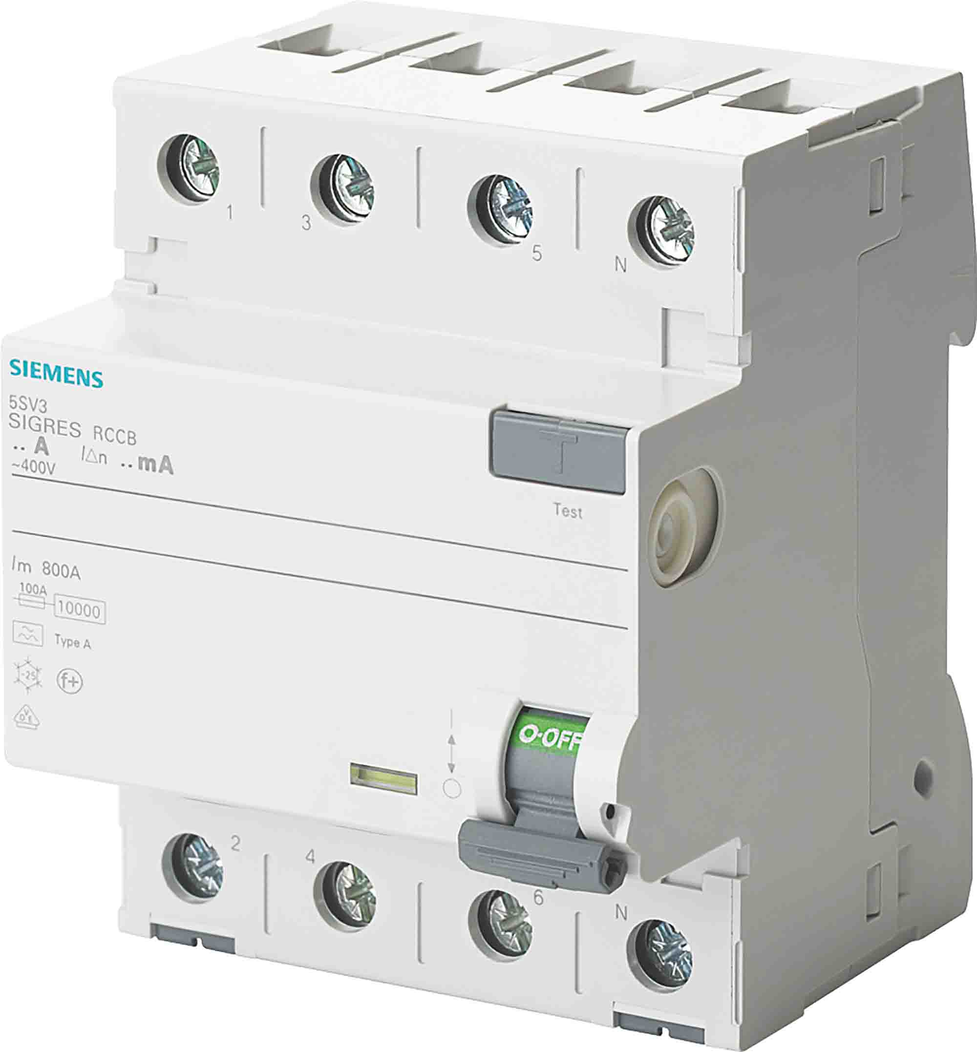 Siemens SENTRON Series Residual Current Circuit Breaker, 63A, 4-Pole, 300 mA, Type A, 10 kA 400V ac