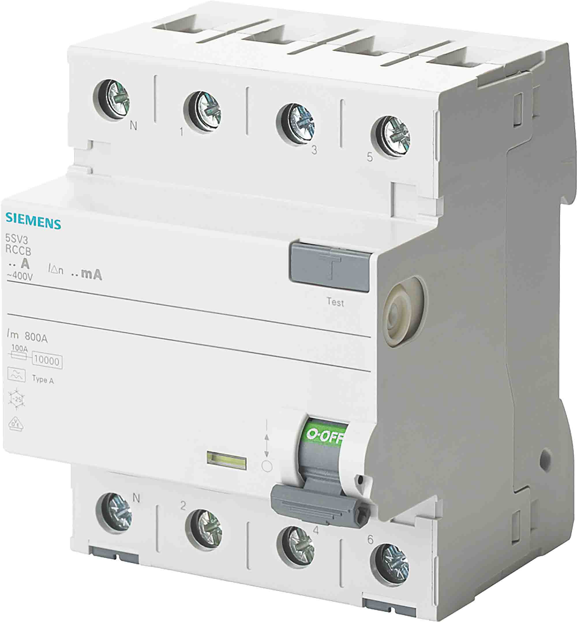 Siemens SENTRON Series Residual Current Circuit Breaker, 63A, 4-Pole, 300 mA, Type A, 10 kA 400V ac