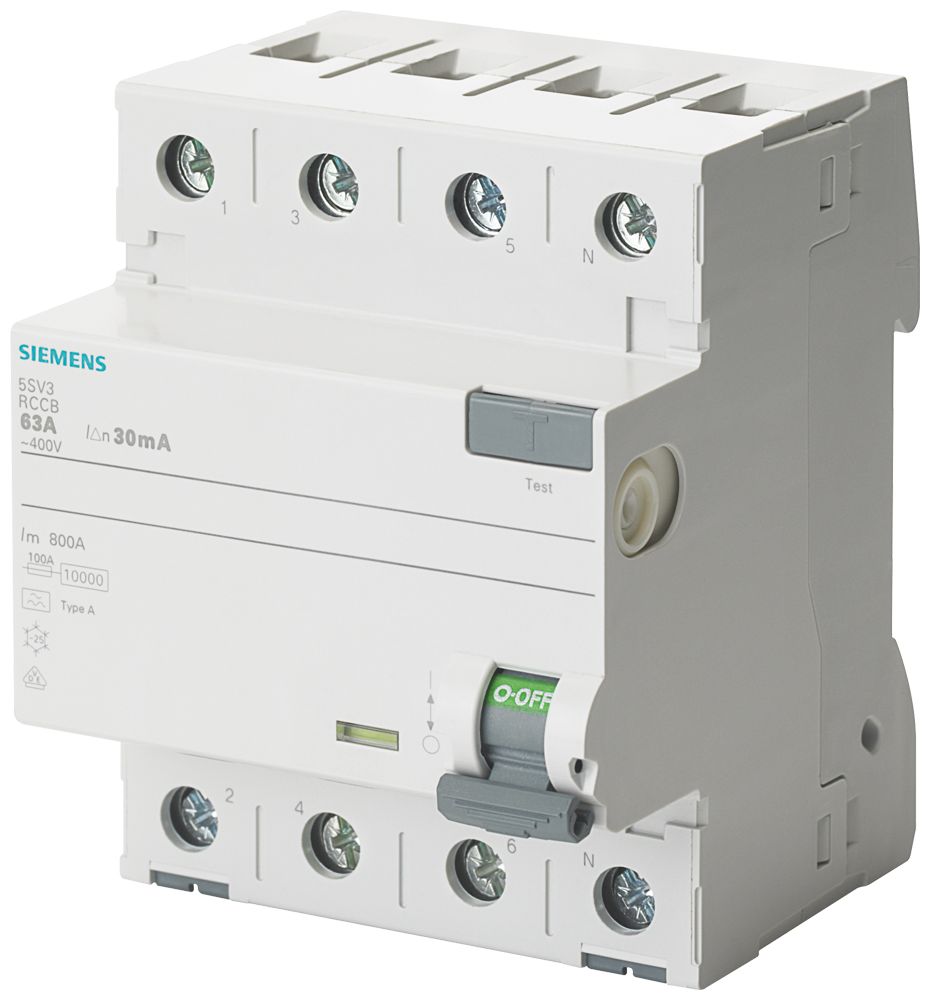 Siemens SENTRON Series Residual Current Circuit Breaker, 63A, 4-Pole, 300 mA, Type A, 10 kA 400V ac