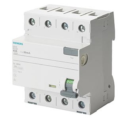 Siemens 5SV36 Series Residual Current Circuit Breaker, 80A, 4-Pole, 300 mA, Type A, 0.8 kA 500V ac
