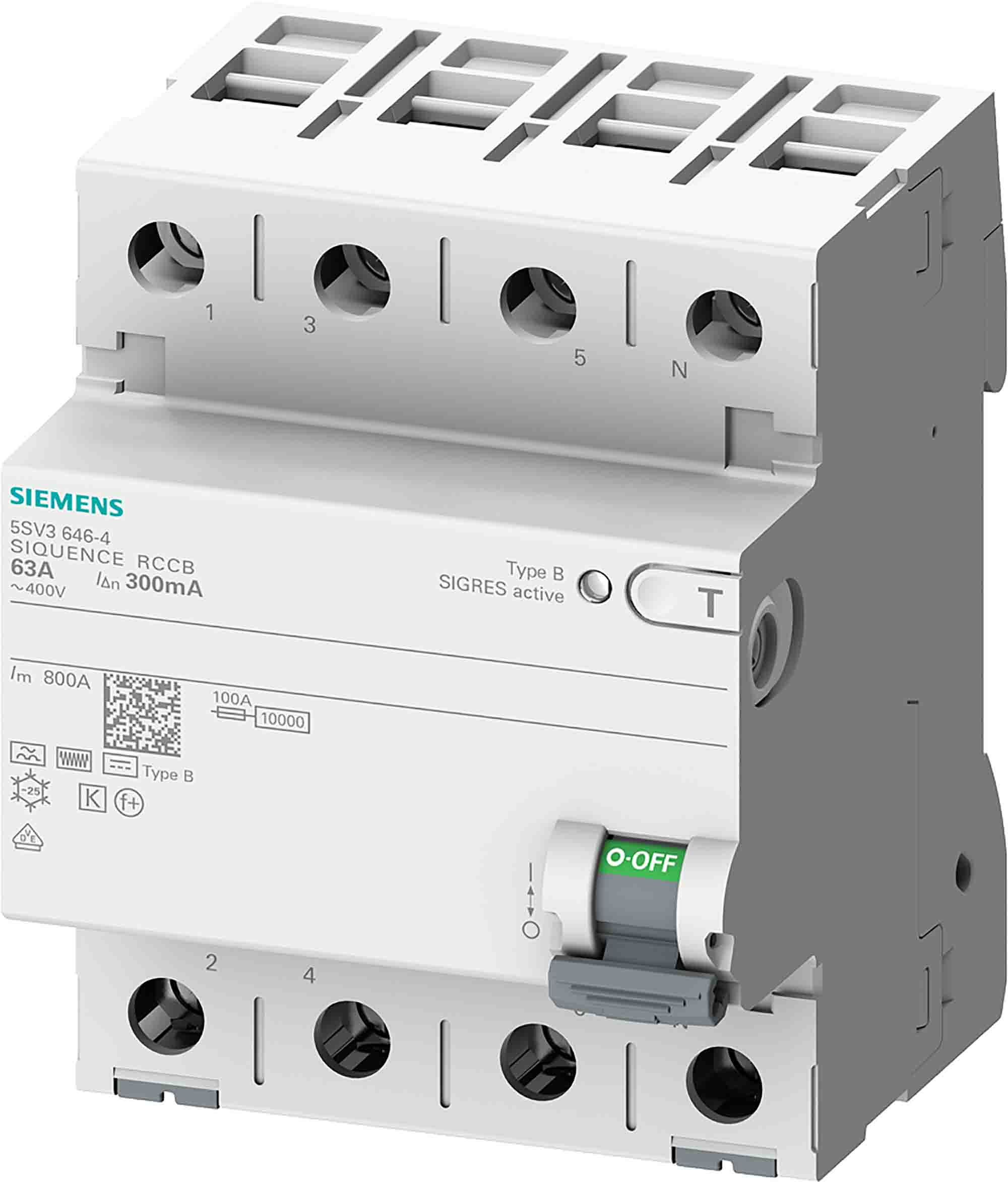 Siemens SENTRON Series Residual Current Circuit Breaker, 25A, 4-Pole, 500 mA, Type B, 10 kA 400V ac
