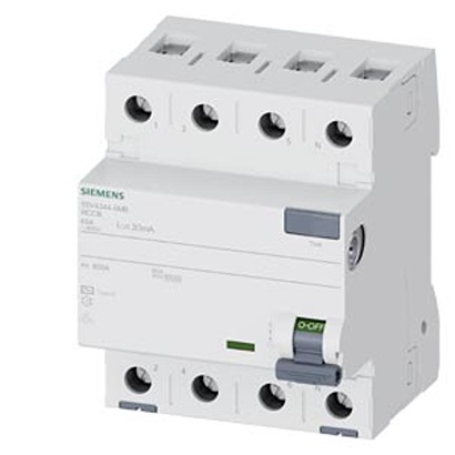 Siemens 5SV43 Series Residual Current Circuit Breaker, 40A, 4-Pole, 30 mA, Type AC, 0.8 kA 400V ac