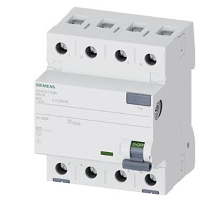 Siemens 5SV43 Series Residual Current Circuit Breaker, 80A, 4-Pole, 30 mA, Type AC, 0.8 kA 400V ac