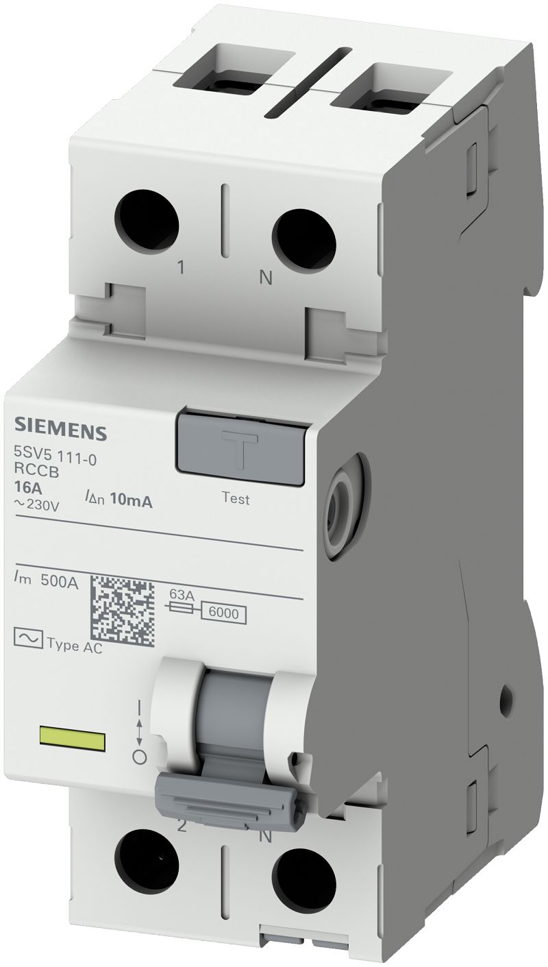 Siemens 5SV53 Series Residual Current Circuit Breaker, 40A, 2-Pole, 30 mA, Type A, 0.5 kA 230V ac