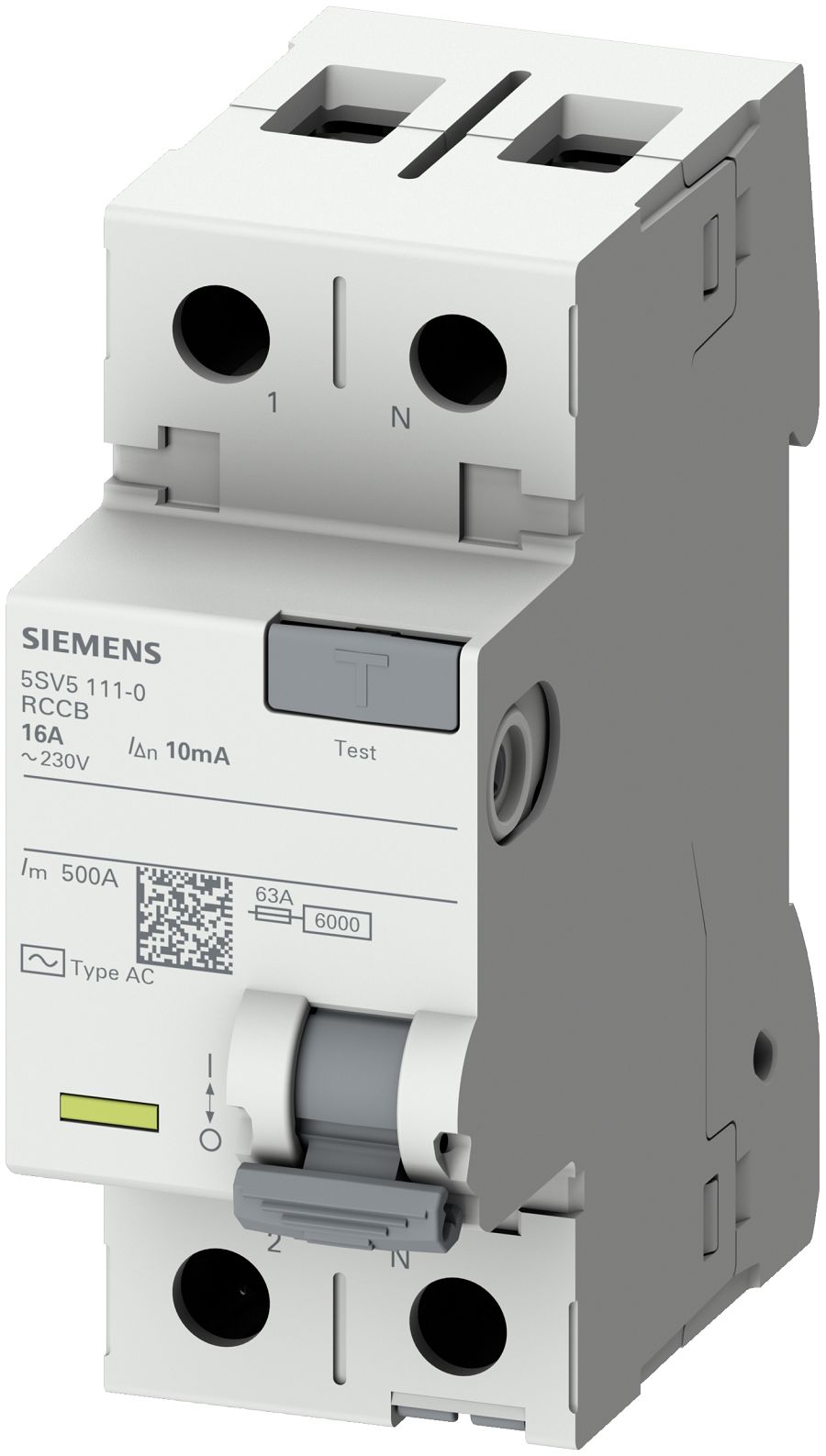Siemens 5SV56 Series Residual Current Circuit Breaker, 63A, 4-Pole, 300 mA, Type A, 6 kA 400V ac