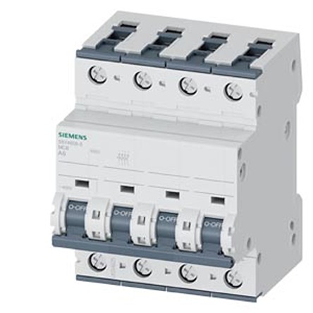 Siemens SENTRON 5SY4 Miniature Circuit Breaker, 4-Pole, 6A, Type A, 400V ac AC, 60 V dc DC, 10 kA Breaking Capacity