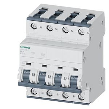 Siemens SENTRON 5SY5 Miniature Circuit Breaker, 4-Pole, 500mA, Type C, 400V ac AC, 880 V dc DC, 10 kA Breaking Capacity