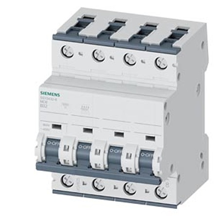 Siemens SENTRON 5SY5 Miniature Circuit Breaker, 4-Pole, 32A, Type B, 400V ac AC, 880 V dc DC, 10 kA Breaking Capacity