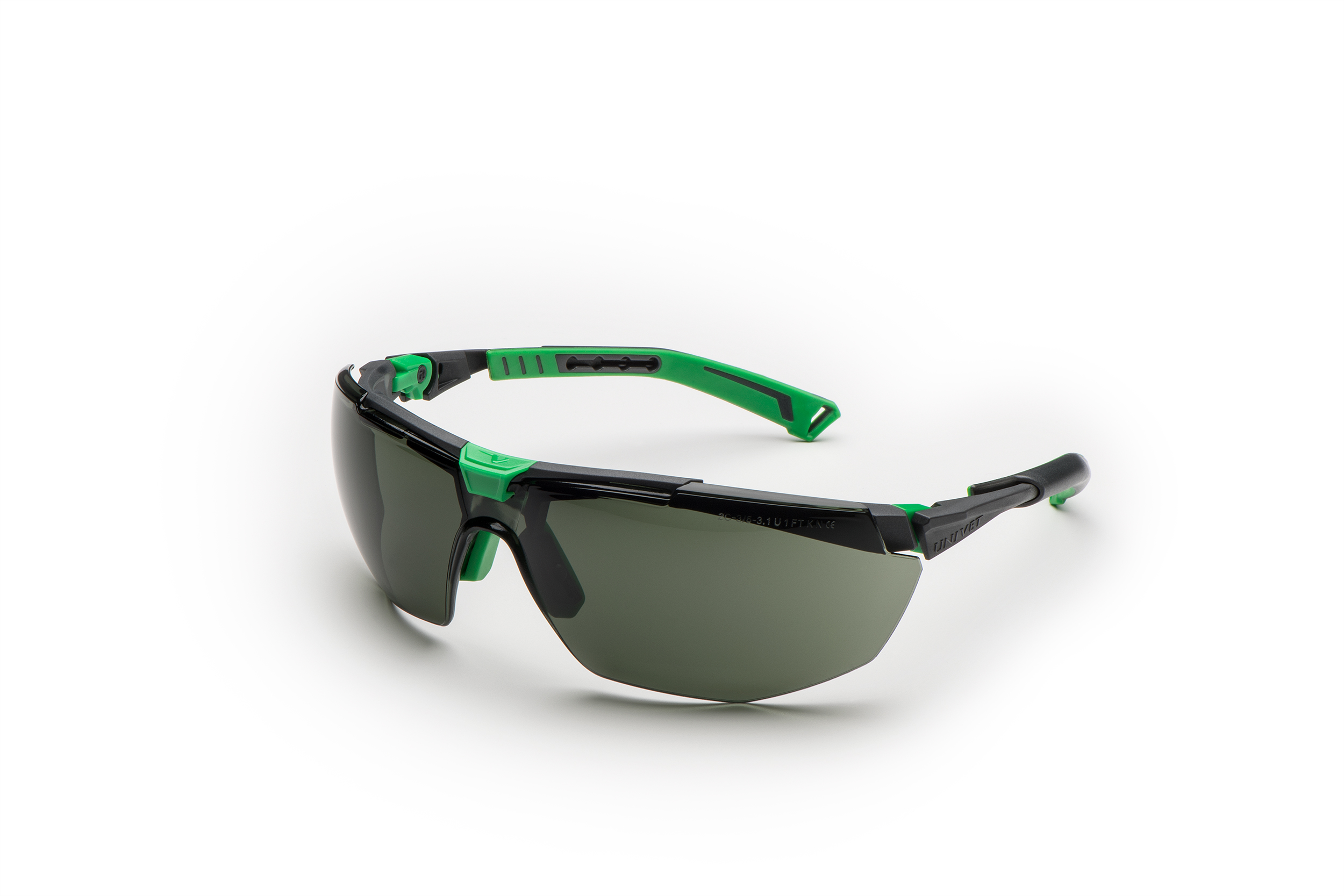 Univet 5X1 Safety Glasses, Anti-Scratch, Anti-Fog Coating, Grey, Green, Dark Grey Polycarbonate Lens, Thermoplastic
