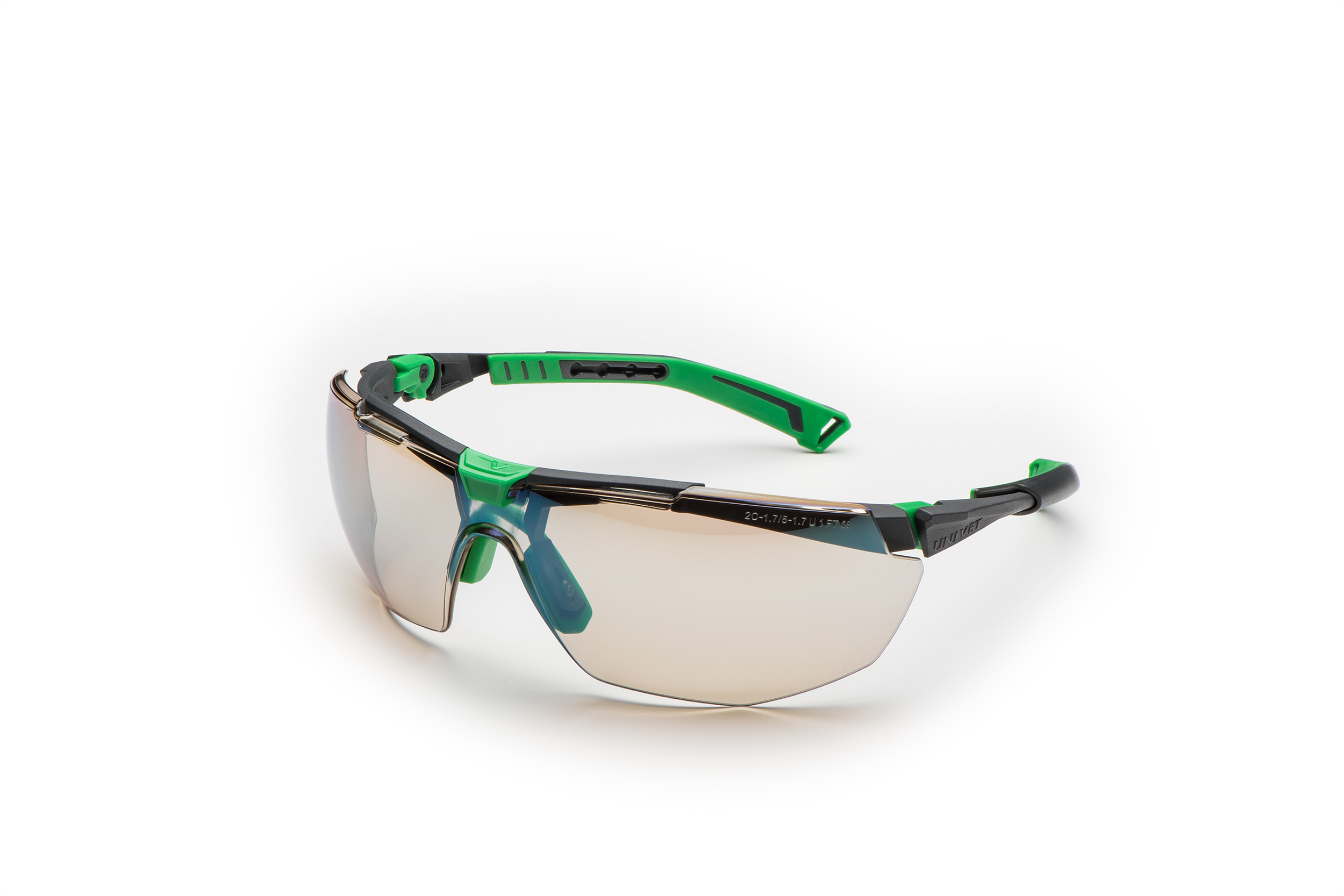 Univet 5X1 Safety Glasses, Anti-Scratch, Anti-Fog Coating, Green, Dark Grey, Green Polycarbonate Lens, Polycarbonate,