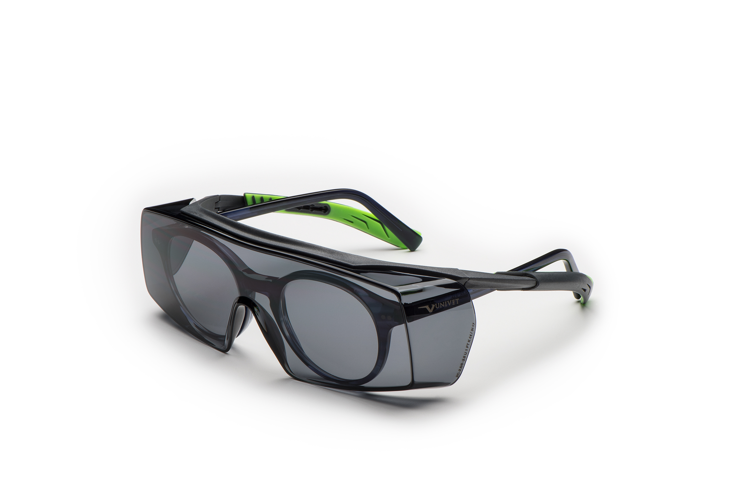 Univet 5X7 Safety Glasses, Anti-Fog Coating, Anti-Scratch, Grey, Green Polycarbonate Lens, Thermoplastic Rubber,