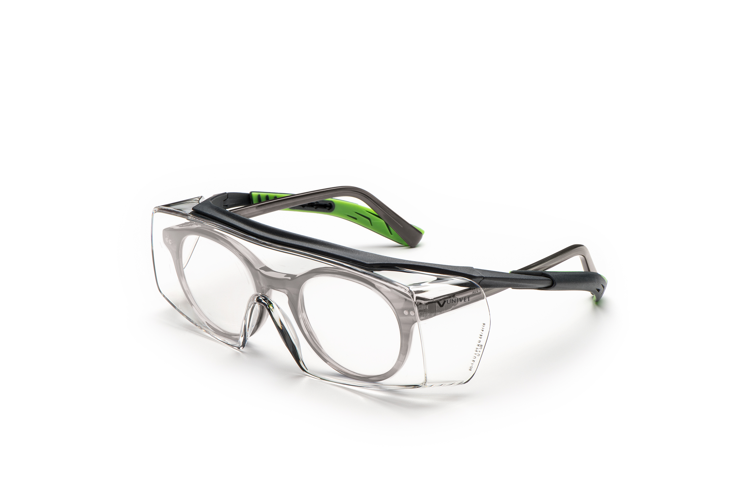 Univet 5X7 Over Specs, Anti-Scratch, Anti-Fog Coating, UV400, Clear, Green Polycarbonate Lens, Thermoplastic Rubber,