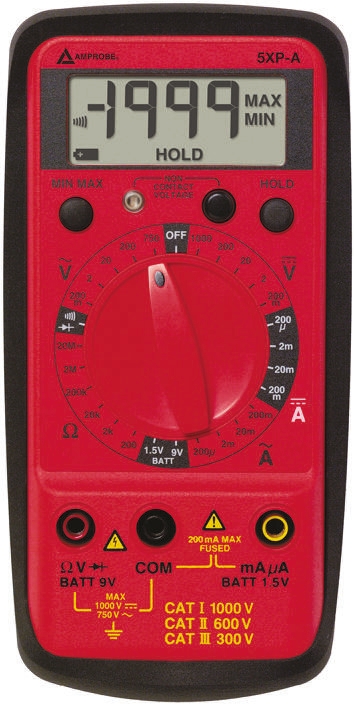 Amprobe 5XPA Handheld Digital Multimeter, 200 mA ac, 200 mA dc, 750 V ac - RSCAL Calibrated