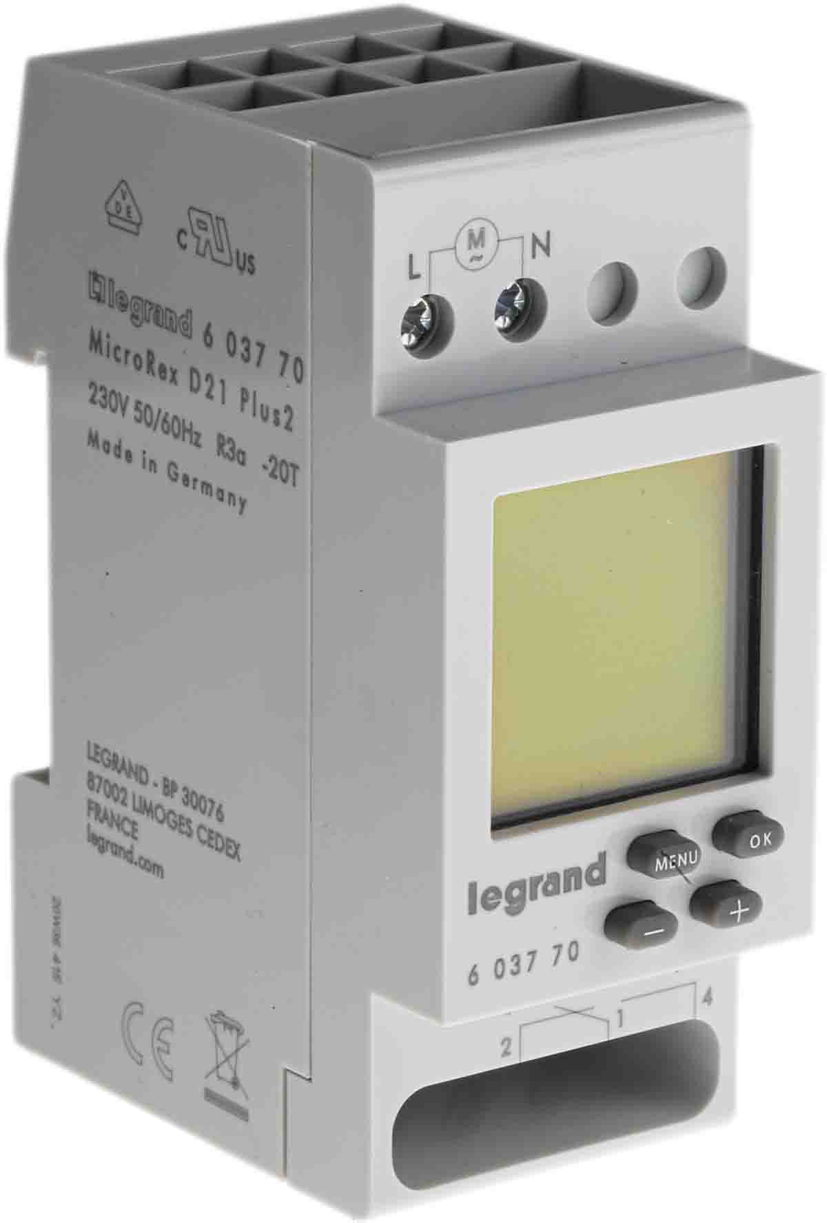 Legrand Digital MicroRex Plus 2 DIN Rail Time Switch, 1-Channel 230 V ac