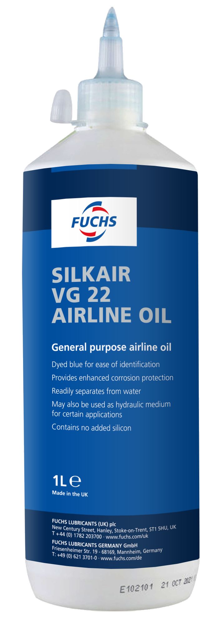 Fuchs 1 L Silkare Lubricant and Bottle Airline Lubricant for AirLine, Hydraulic, Compressor