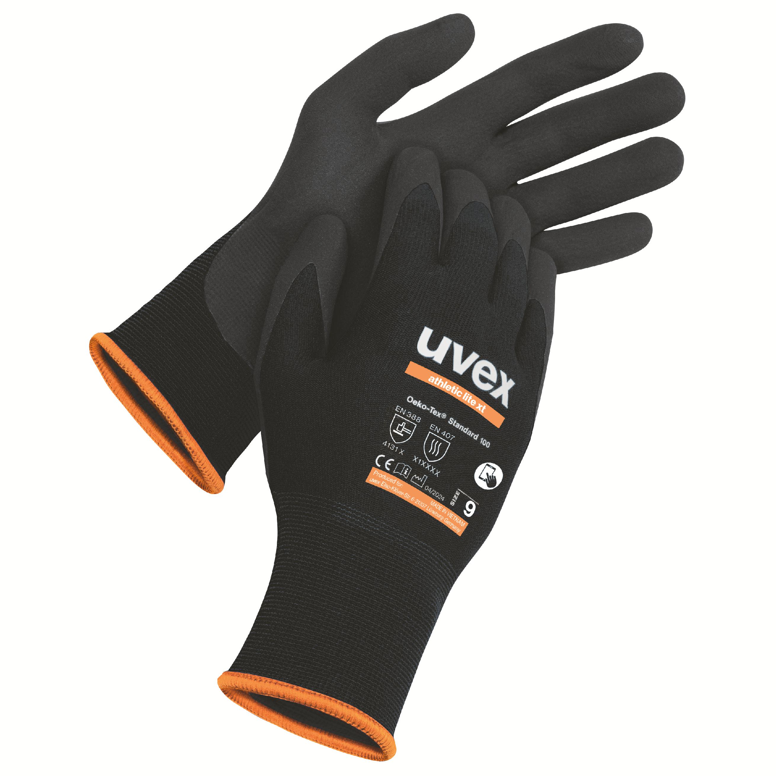 uvex 60026 Black Elastane, Polyamide Work Gloves, Size 9, Nitrile Micro-Foam Coating