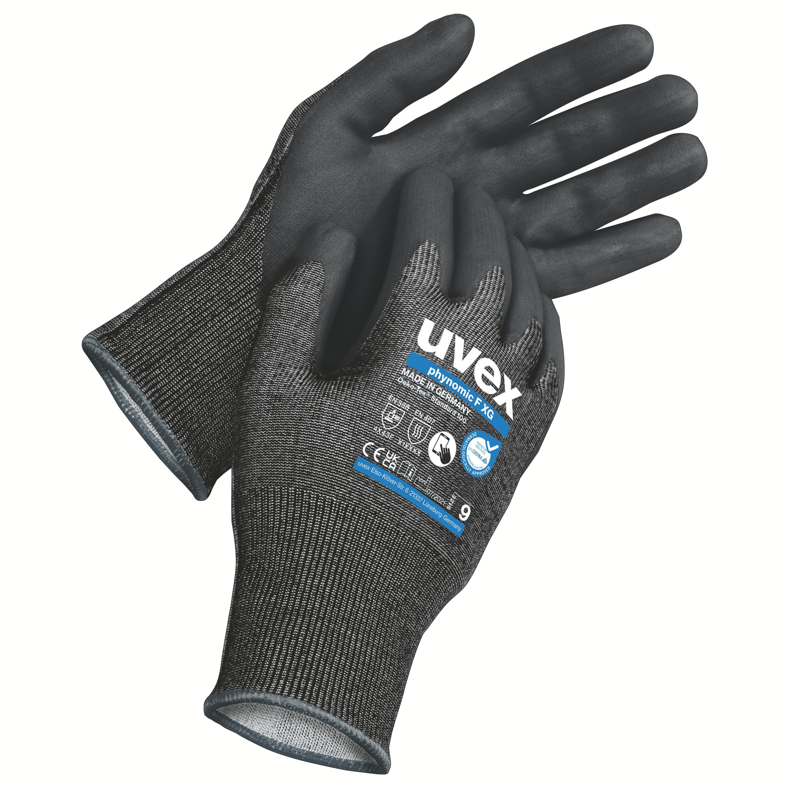 uvex Black High Performance Polyethylene, Elastane, Steel, Polyamide Work Gloves Cut Resistant