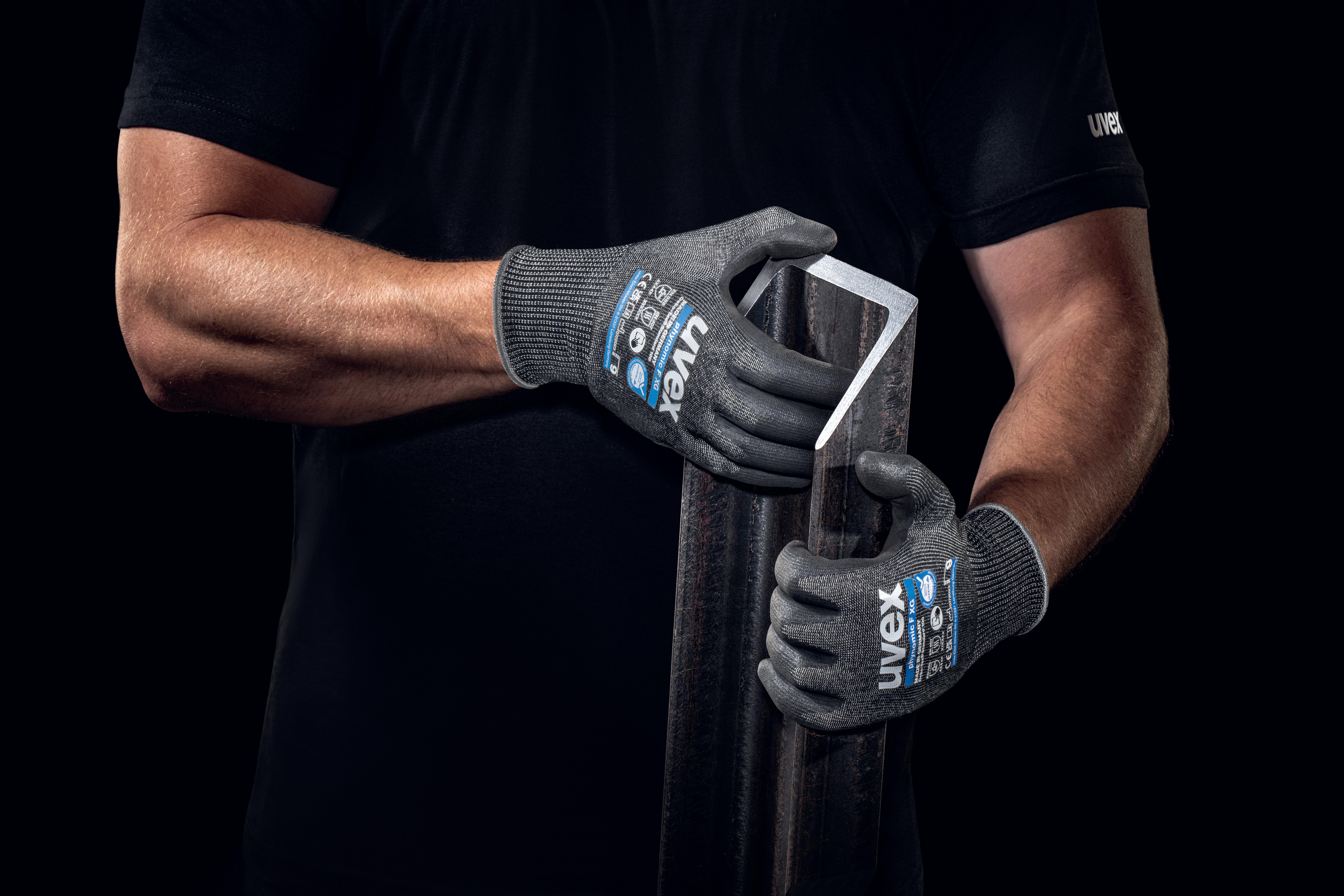 6006811 uvex Black High Performance Polyethylene, Elastane, Steel, Polyamide Work Gloves Cut Resistant