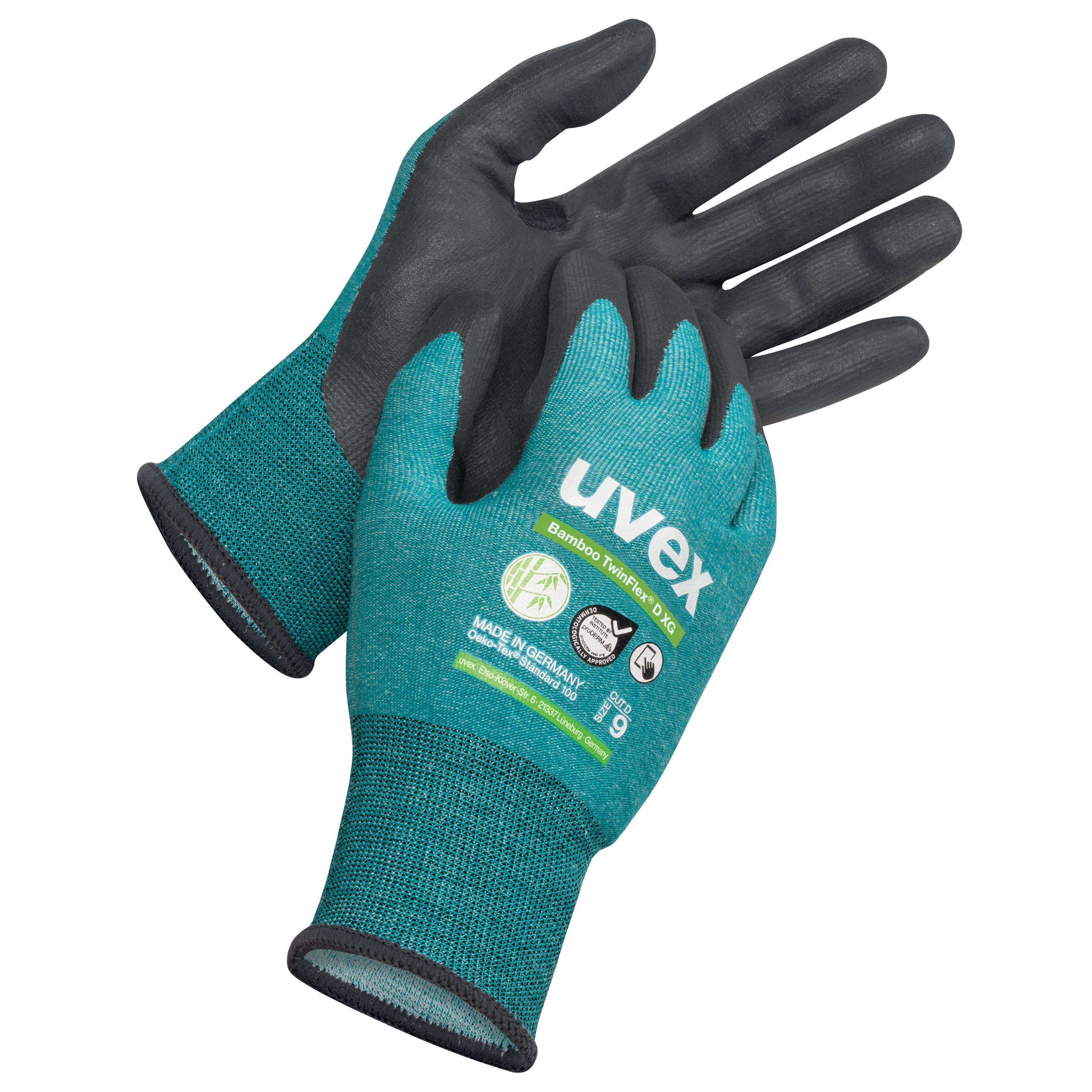 uvex Bamboo TwinFlex D xg Grey Elastane Work Gloves, Size 8, Aqua Polymer Coating