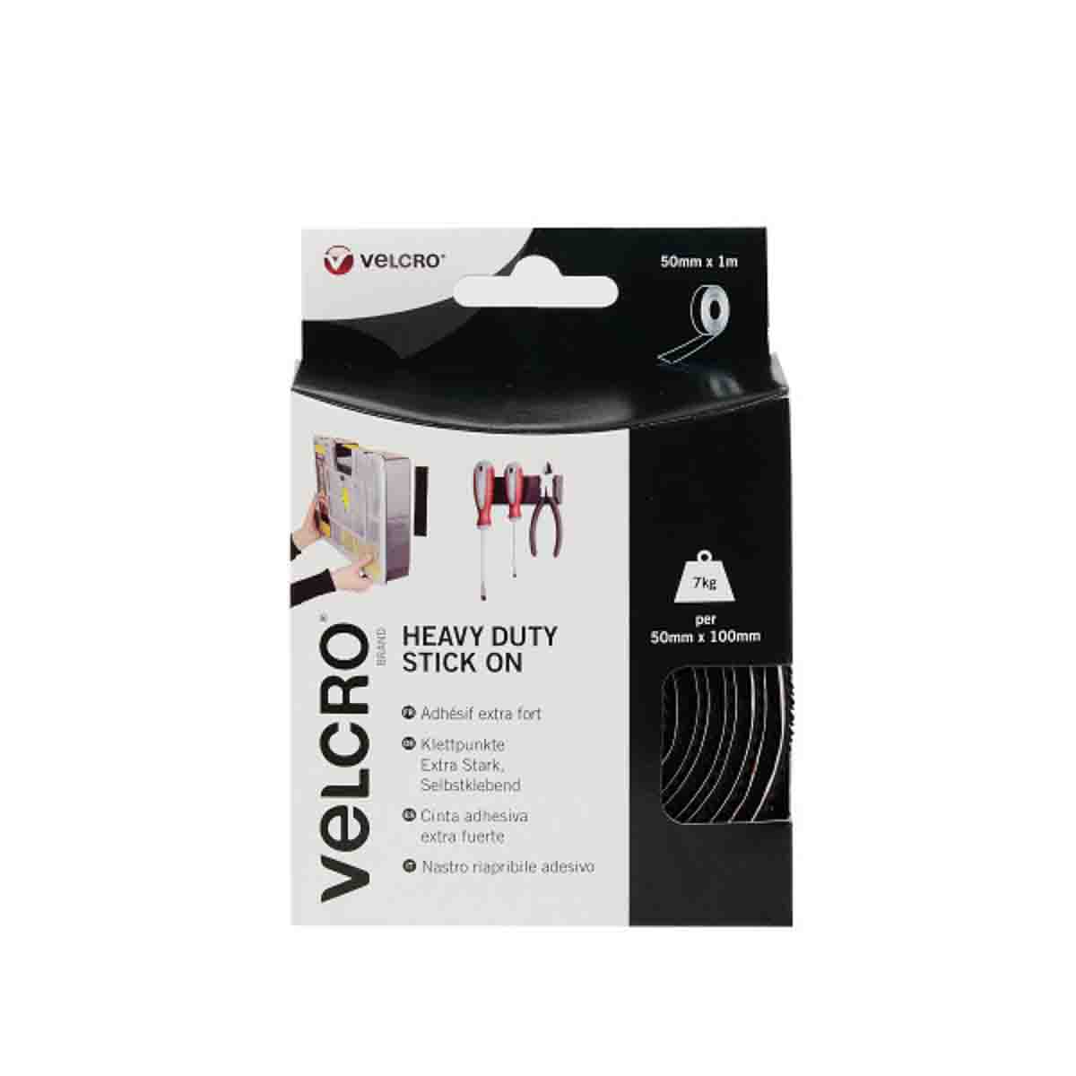 60241 Velcro Black Hook & Loop Tape, 50mm x 1 m