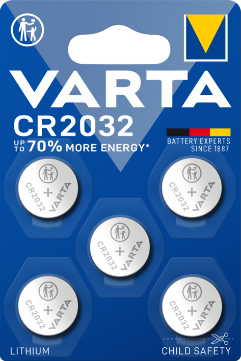 6032101415 Varta CR2032 Coin Battery, 3 V, 20 mm Diameter, 5 Pack
