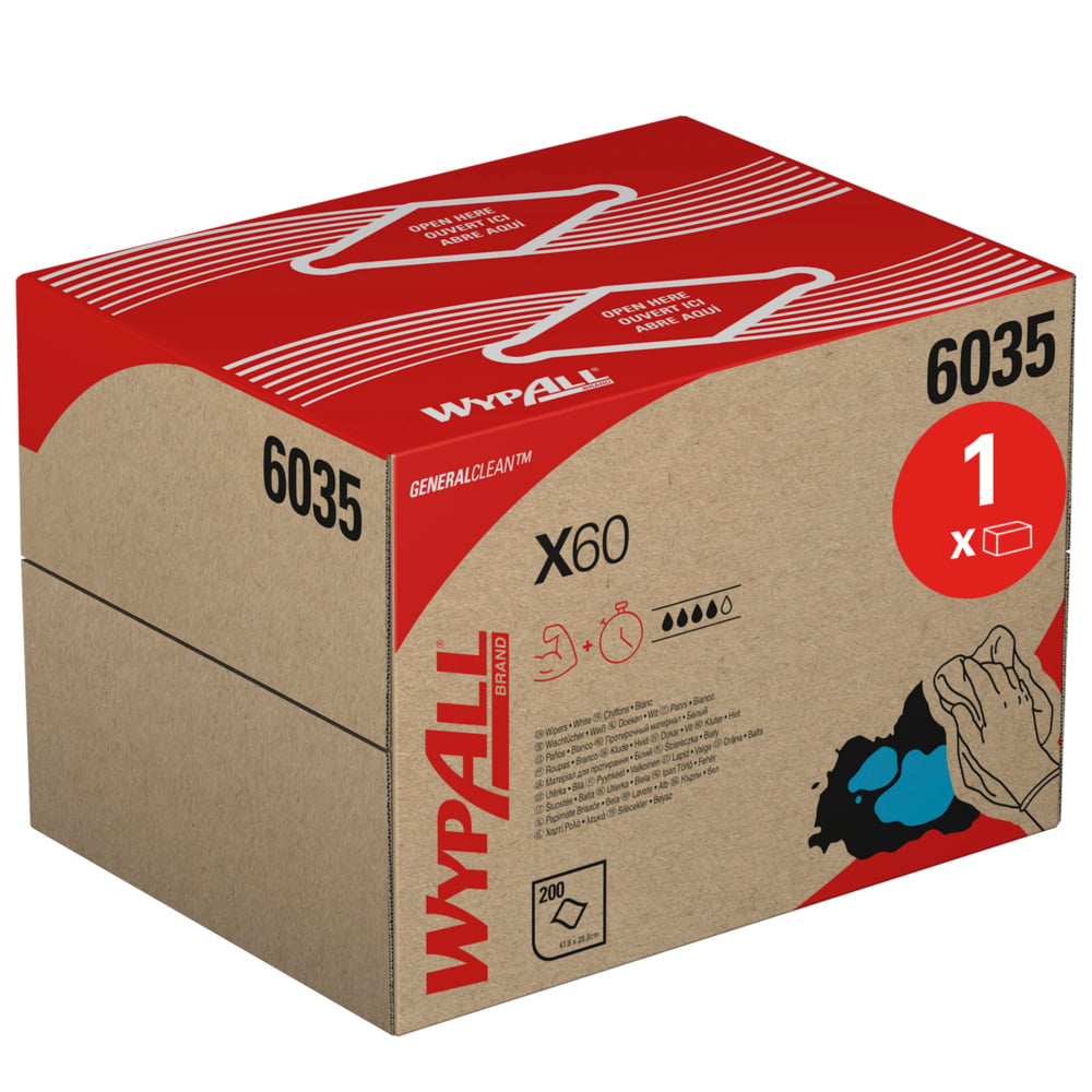 WYPALL WYPALL White Cloths for Industrial Cleaning, Dry Use, Box of 200 Per Pack, 418 x 283 mm, Repeat Use