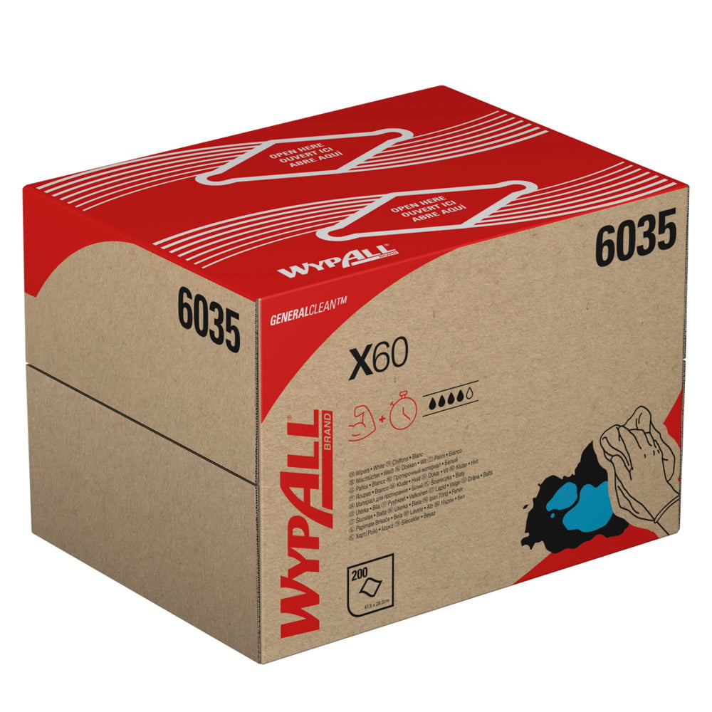 6035 WYPALL WYPALL White Cloths for Industrial Cleaning, Dry Use, Box of 200 Per Pack, 418 x 283 mm, Repeat Use