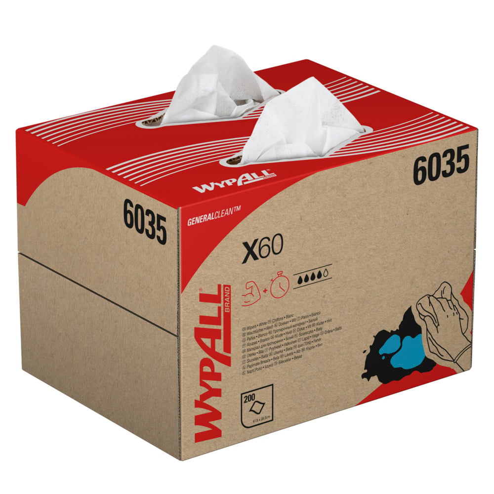 6035 WYPALL WYPALL White Cloths for Industrial Cleaning, Dry Use, Box of 200 Per Pack, 418 x 283 mm, Repeat Use