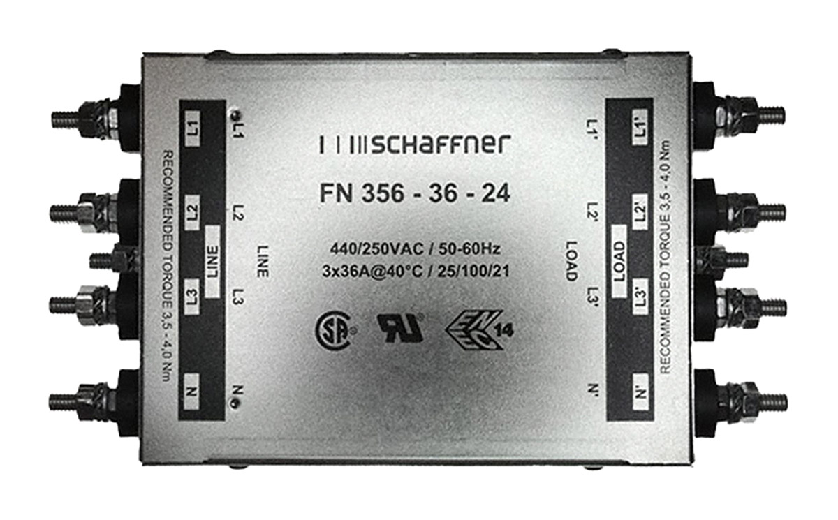 Schaffner, FN356 36A 440/250 V ac 60Hz, Chassis Mount EMI Filter, Tab 3 Phase