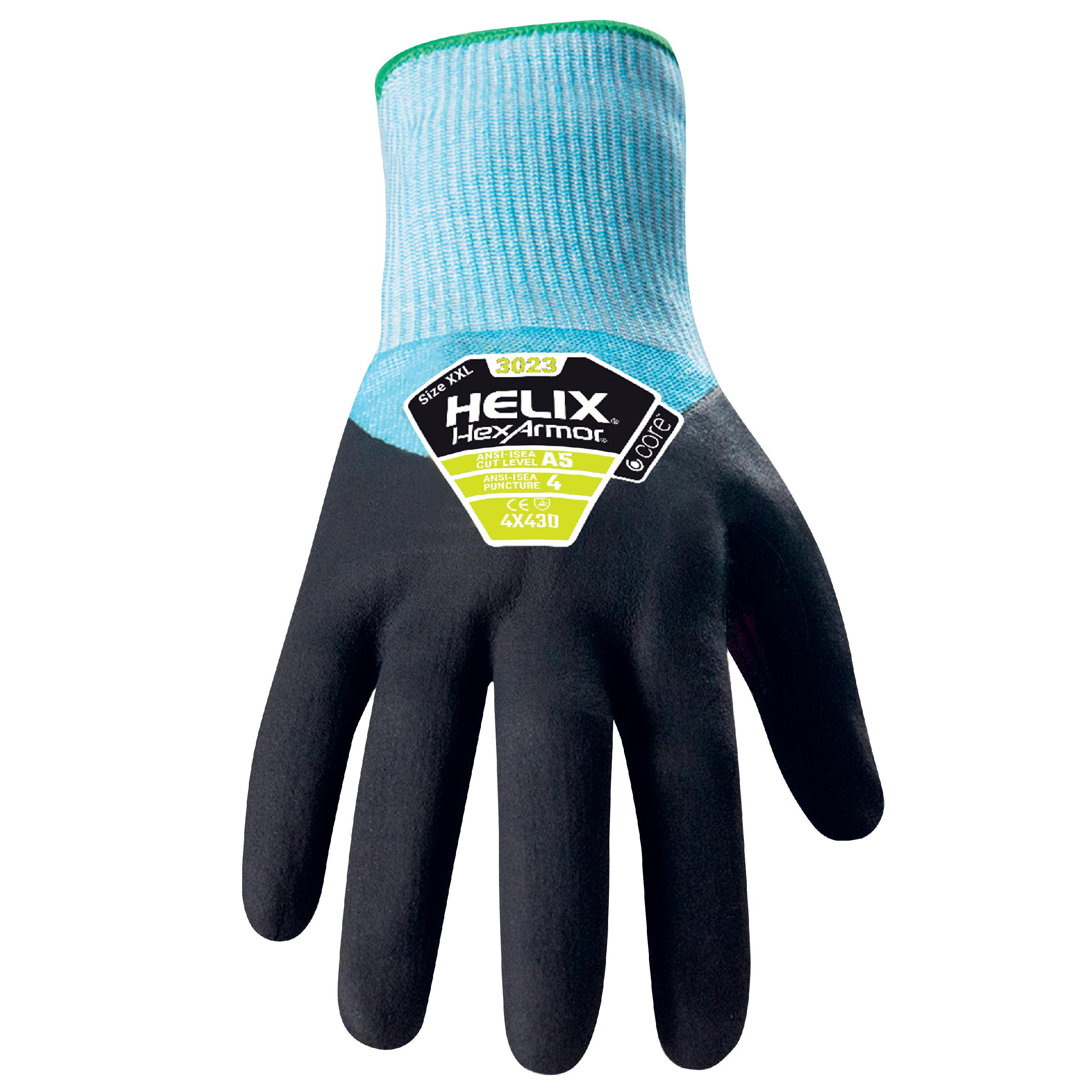 6068309 Hexarmor 3023 Black, Blue HPPE, Polyester Work Gloves, Size 9, L, Nitrile Foam Coating