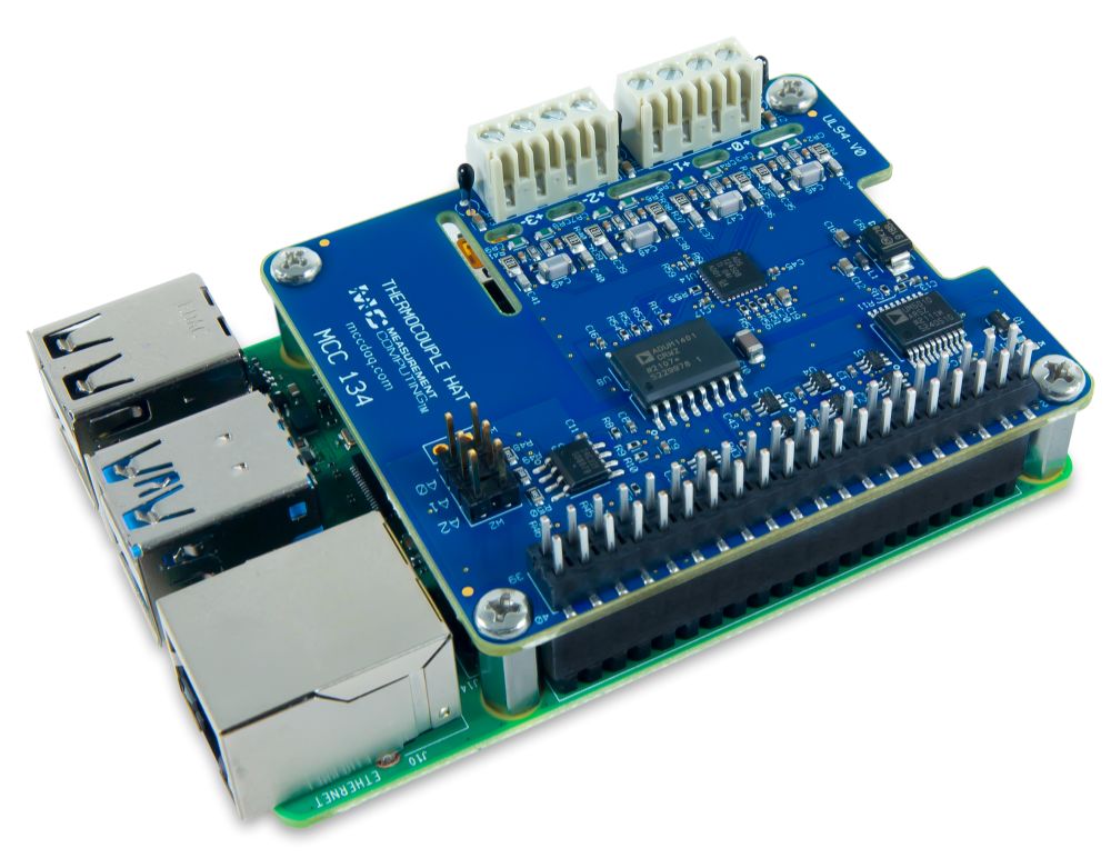 Digilent MCC 134: Thermocouple Measurement DAQ HAT for Raspberry Pi