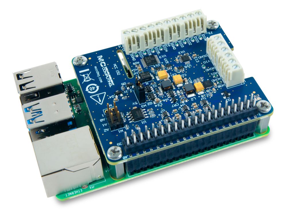 Digilent MCC 152: Voltage Output and DIO DAQ HAT for Raspberry Pi