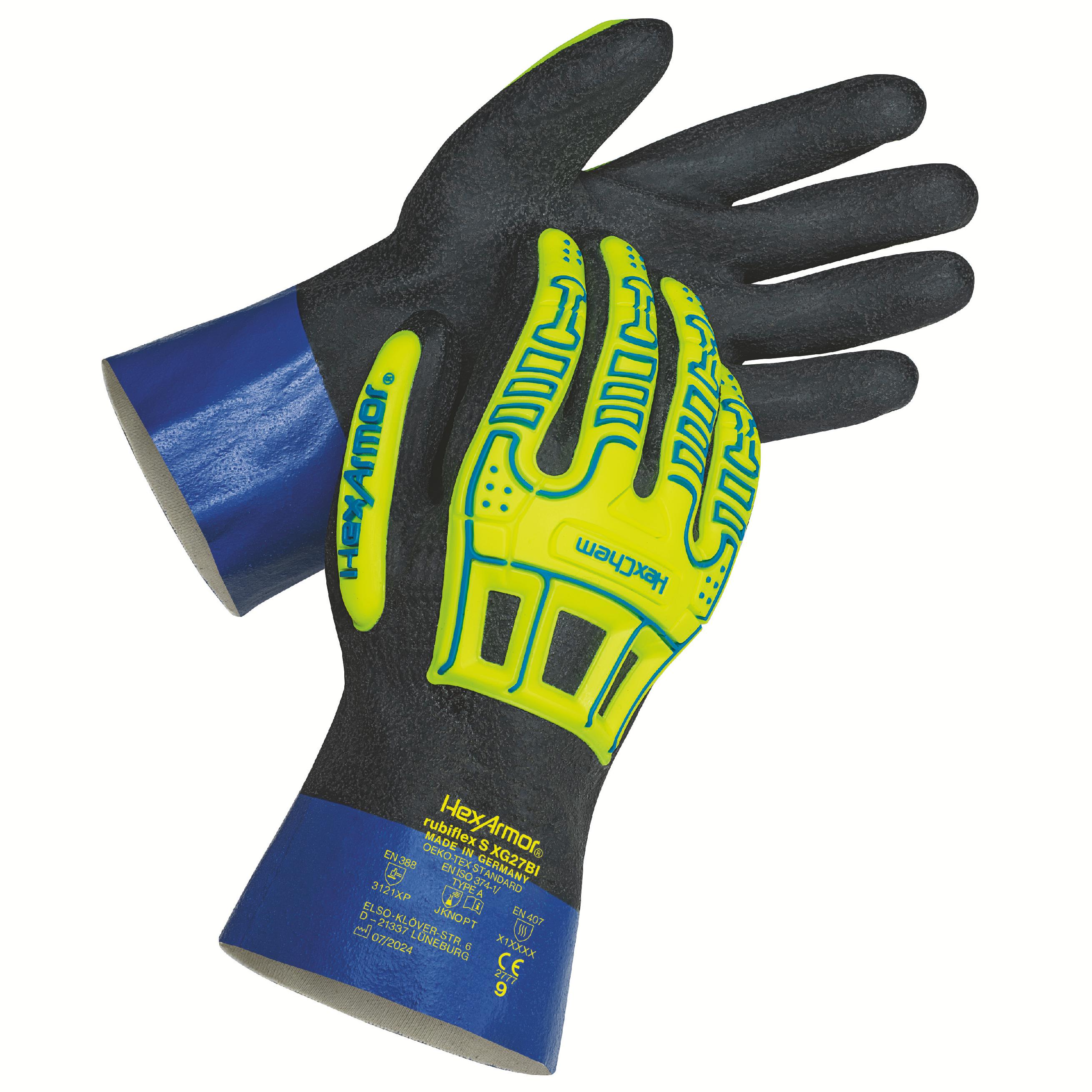 Hexarmor rubiflex S XG27BI Yellow Cotton Work Gloves, Size 10/XL, Nitrile Foam Coating