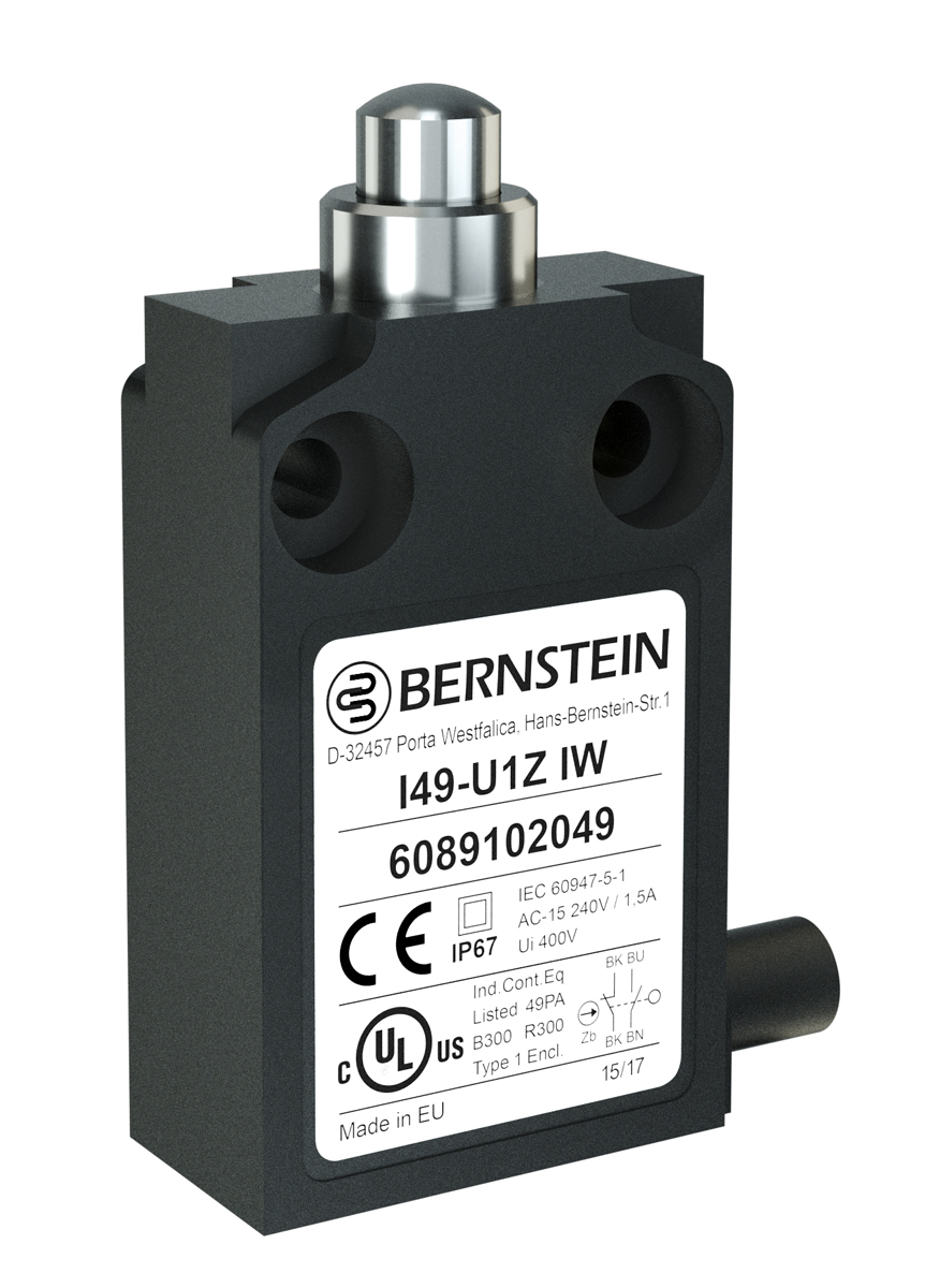 Bernstein AG I49 Series Plunger Limit Switch, DPST, IP67, Plastic Housing, 250V ac, 10A