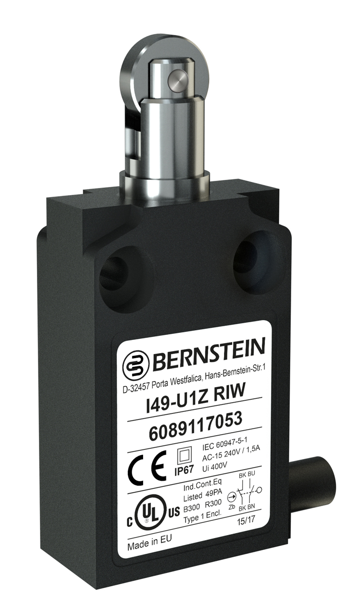 Bernstein AG I49 Series Roller Plunger Limit Switch, DPST, IP67, Plastic Housing, 250V ac, 10A
